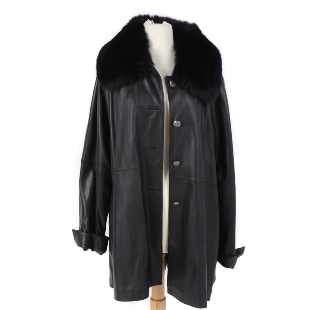 fine leather coat with Black Fox Collar